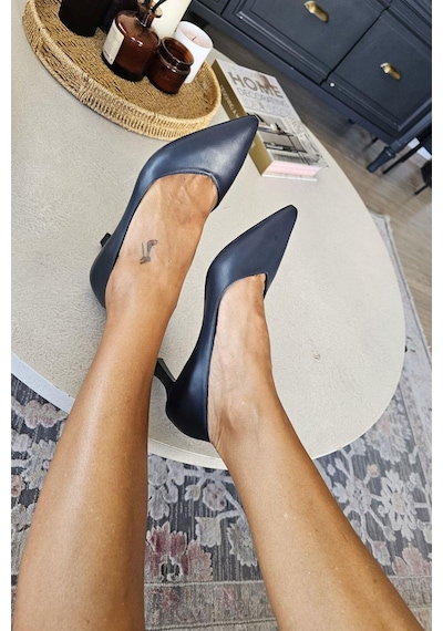 10 1896 Topukla Kadın Kadeh Topuklu 6 Cm Topuklu Stiletto Ayakkabı Lacivert