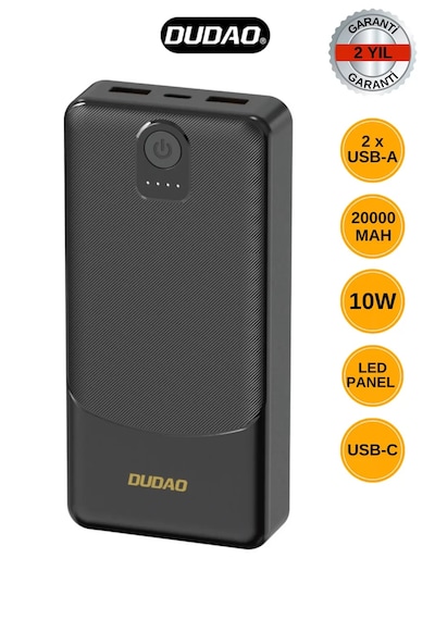 Go İthalat Powerbank Dudao K10pro 2.4a 20000mah 2 X Usb-a - Siyah Black