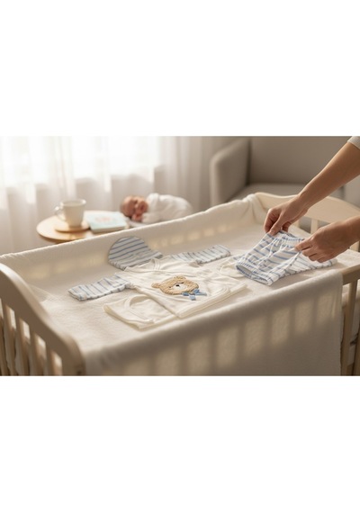 Balbeybi Yenidoğan Ayıcıklı 5 Parça Bebek Hastane Çıkış Seti %100 Pamuk Unisex Kutulu Set Beyaz
