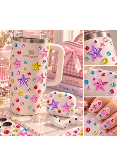 Taş & Yıldız Rhinestone Sticker Yapışkanlı Saç, Yüz, Tırnak, Vücut Ve Süs Taşı Çok Renkli