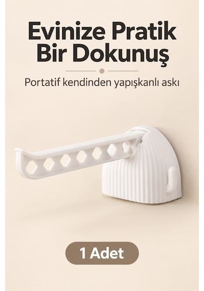 Portatif Katlanır Askı Beyaz Delikli Kollu Kendinden Yapışkanlı