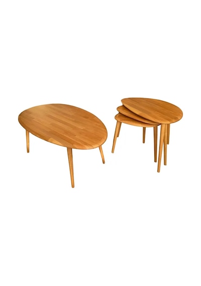 Fawdecor Asimetrik Masif Ahşap Orta Sehpa Ve 3'lü Zigon Açık Meşe