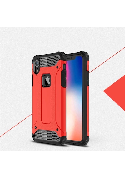 Noktaks - Apple Uyumlu iPhone Xr 6.1 - Kılıf Çift Katman Zırh Tank Crash Military Kapak - Kırmızı