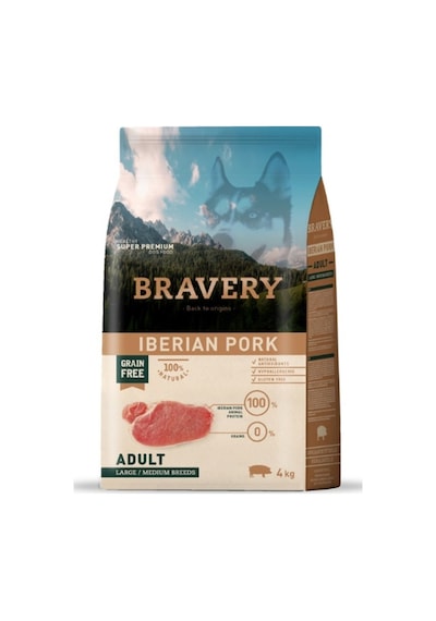 Bravery İberian Pork Tahılsız Domuzlu Büyük ve Orta Irk Yetişkin Köpek Maması 4 KG
