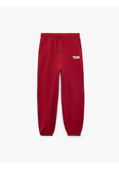 Koton Üç İplik Cepli Beli Lastikli Bağlamalı Baskılı Balon Form Jogger Eşofman Altı Bordo 7wkb40091tk