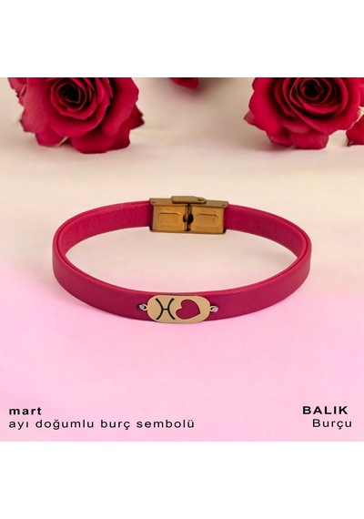 Mart Ayı Doğumlarına 14 Ayar Altın Plakalı Kalp Motifli Doğal Pembe Derili Hediye Bileklik-377ay Mart Mart Ayı Doğumlarına 14 Ayar Altın Plakalı Kalp Motifli Doğal Pembe Derili Hediye Bileklik-377ay Mart