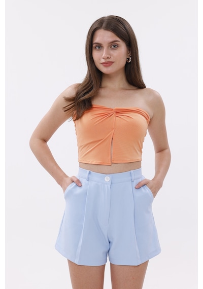 Genius Store Fundachoosesxgenius Kadın Pileli Şort İç Göstermez Lamineli Kadın Şort Pileli-şort Mavi