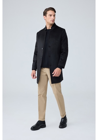 Danger Erkek Relaxed-fit Premium Yün Kaşe Kaban Siyah 4351dngr