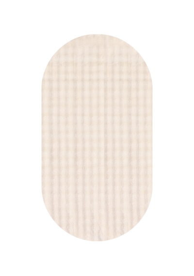 Oval Puffy Bubble Yumuşak Peluş Halı Kaymaz, Yıkanabilir, Antre, Hol, Mutfak Halısı Krem