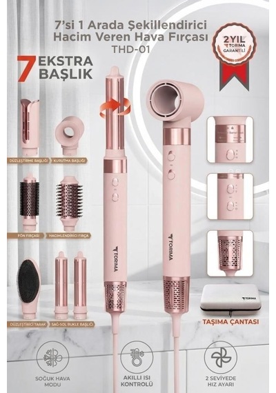 Premium Saç Şekillendirme Ve Kurutma Seti 7in1 Airwrap Thd01 Pembe Günlük Bakım