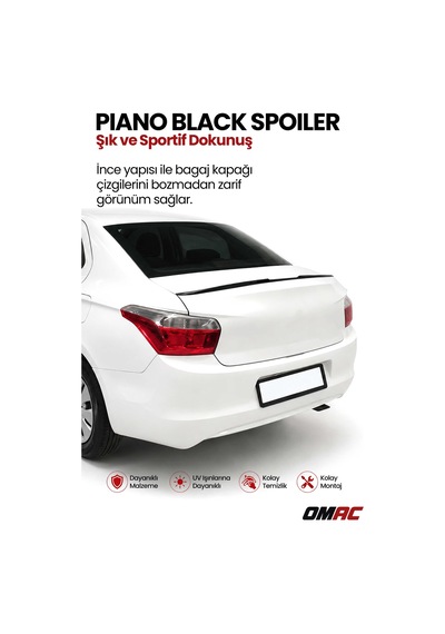 Citroen C Elysee 2012-2024 Arası Uyumlu Araca Özel Bagaj Spoileri Piano Siyah 1 Parça