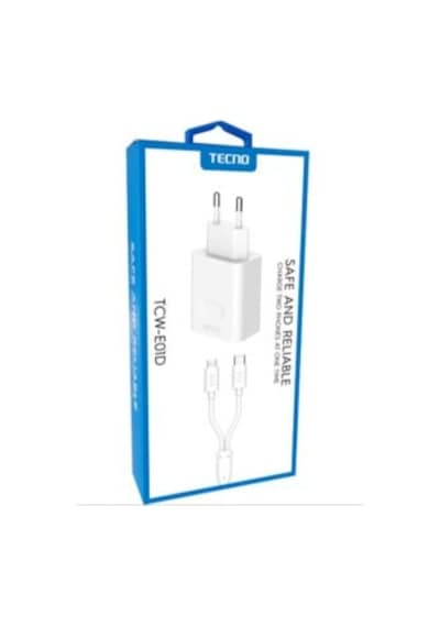 Tecno Uyumlu Tcw-E01D-Whıte Charger + Data Cable Tcw-E01D Beyaz