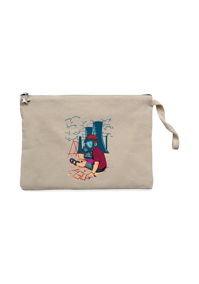 Gas Mask Boy Cartoon  Krem Clutch Astarlı Cüzdan / El Çantası Krem