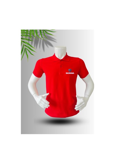 Frooy Scania Logo Baskılı Polo Yaka Pamuklu T-shirt Kırmızı