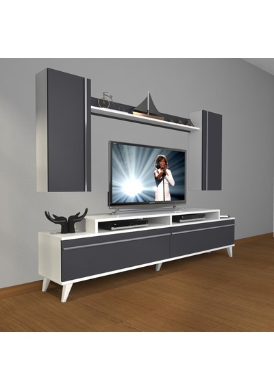 Decoraktiv Ekoflex 7 Mdf Retro Tv Ünitesi Tv Sehpası Beyaz - Antrasit