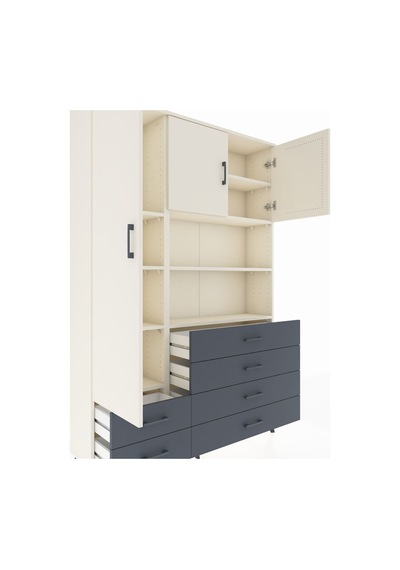 Arges Dolap 8 Raflı 6 Çekmeceli 3 Kapaklı 132x30x195 Aytaşı-aytaşı/antrasit Aytası/antrasıt