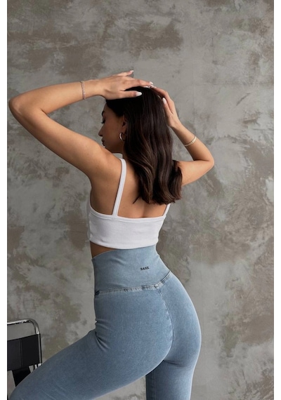 Buz Mavi Ekstra Yüksek Bel Kot Tayt Pantolon Jeggings Buz Mavi