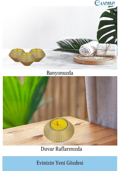 Mumluk Şamdan Tealight Mum Uyumlu Elmas Çizgili Model - Altın