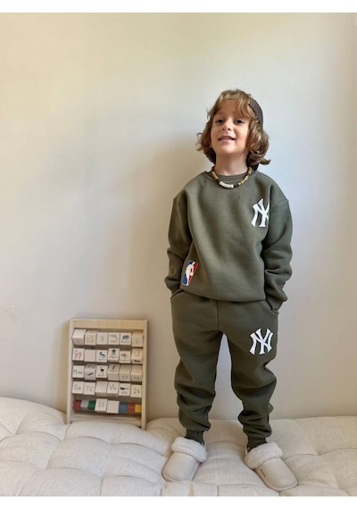 Jolly Kids Erkek Çocuk Yazı Baskılı Sweatshirt Takım Mint Mint Yeşili