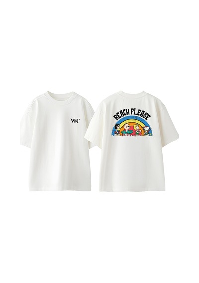 Thewert Beach Please Tasarım Sırt Baskılı Pamuk Beyaz Oversize T-shirt