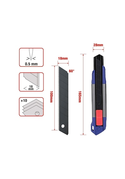 Workpro Wp212022 18mm Ağır Hizmet Alüminyum Kasa Maket Bıçağı + 10 Adet Yedek Bıçak Fr Wp212022