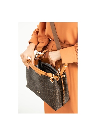 Just Polo Kadın Gofraj Monogram Desenli Mıknatıslı Çıtçıt Kapama El Ve Omuz Çantası Mh4031mh Krem Bej 85303301
