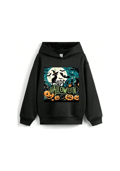 Stil X Halloween - Cadılar Bayramı Baskılı, Kapüşonlu Çocuk Sweatshırt, 3 İplik Şardonlu Siyah-6 Stil X Halloween - Cadılar Bayramı Baskılı, Kapüşonlu Çocuk Sweatshırt, 3 İplik Şardonlu Siyah-6