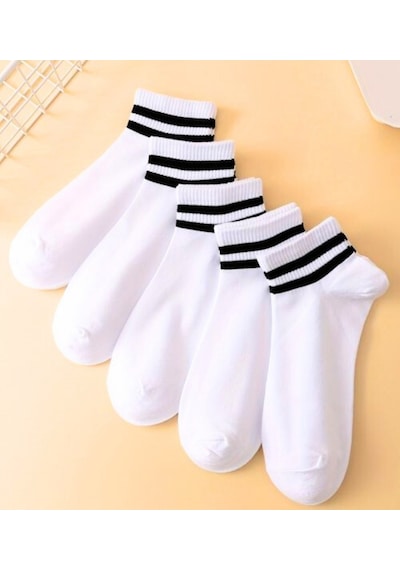 Trampler Unisex Kısa Çemberli Kolej Patik 5 Çift Beyaz