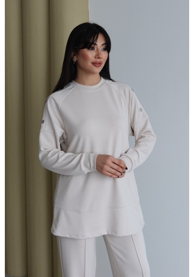 Balenbi Omuz Çıtçıt Detaylı Bisiklet Yaka Oversize Modal Tesettür Takım 1178 Taş