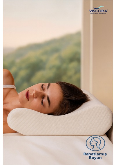 Vıscora Ortopedik Visco Boyun Ve Omurga Destek Yastığı Yan Ve Sırt Üstü Uyku İçin Ergonomik Beyaz