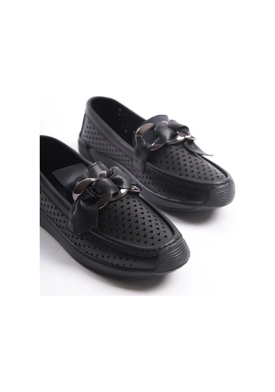 Feles Delikli Loafer Kadın Babet Siyah