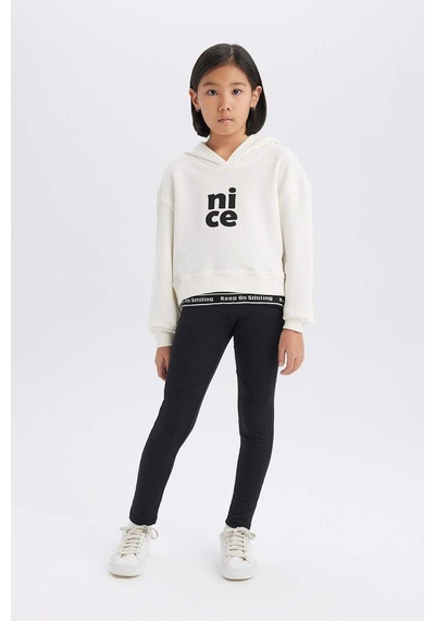 DeFacto Kız Çocuk Relax Fit Kapüşonlu Baskılı Sweatshirt E0462A825SPER85 Ekru