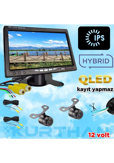 7'' Qled Ips Monitör Ve 2 Adet Kelebek Kamera Kayıt Yapmaz 12v