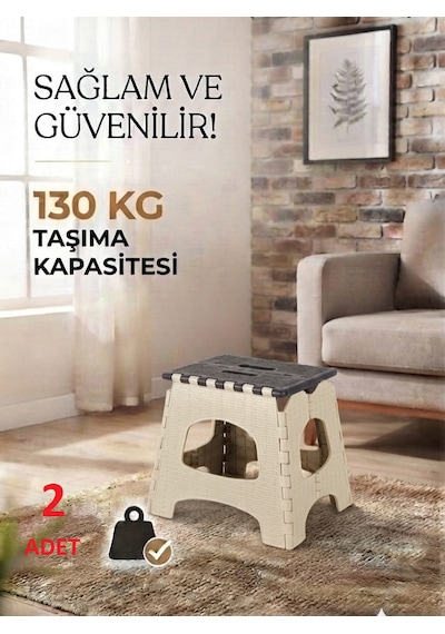 2 Adet Küçük Sağlam Dayanıklı Kullanışlı Şık Katlanır Tabure Ma084 Bej 2 Adet