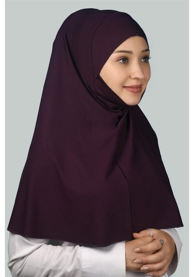Altobeh Hazır Türban Peçeli Pratik Eşarp Tesettür Nikaplı Hijab - Namaz Örtüsü Sufle (XL) - Mürdüm
