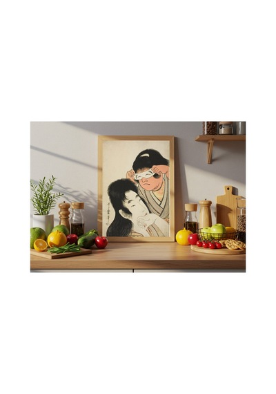 Klasik Sanat Utamaro Yamauba Ve Oyuncak Maskeli Kintaro Çerçevesiz Poster 21x30 Cm A4 Tablo