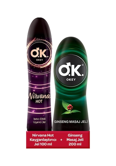 Okey Ginseng Kayganlaştırıcı Ve Masaj Jeli 1 X 200 Ml + Okey Nirvana Afrodizyak Etkili Uyarıcı Jel 1 X 100 Ml