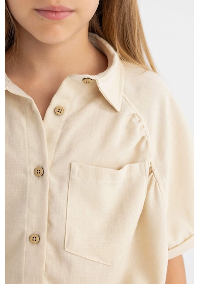 DeFacto Kız Çocuk Cropped Fit Pamuklu Kısa Kollu Gömlek C4272A824SMBG743
