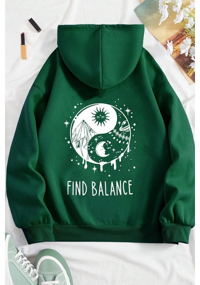 Uyguntarz Unisex Yin & Yang Tasarım Sweatshirt Yeşil