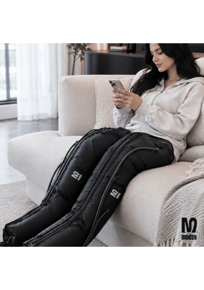 Modsy Kompresyon Lenf Drenaj Masaj Aleti - 3 Mod 10 Seviye, Giyilebilir, 5 Odacıklı, Hava Basınçlı Masaj Cihazı Siyah