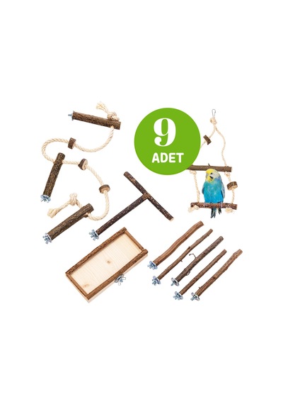 Kuş Aksesuarları Ve Kuş Oyuncaklarından Oluşan 9 Parçalı Temel Kafes Ekipmanı
