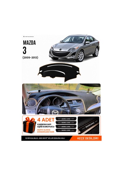 Mazda 3 2009-2013 Uyumlu Torpido Koruma, Torpido Örtüsü, Torpido Kılıfı - Siyah Bej