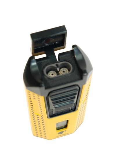Cohiba Çift Torch Pürmüz Delicili Sarı Siyah Nokta Desenli Metal Puro Çakmağı - Tr9536