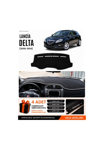 Lancia Delta 2008-2014 Uyumlu Torpido Koruma, Torpido Örtüsü, Torpido Kılıfı - Siyah-gri - Ln001