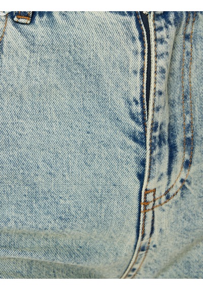 Koton Mom Fit Kot Pantolon Standart Bel Yırtmaç Detaylı Düğmeli Cepli Pamuklu - Mom Fit Jeans Bleach 5wal40060md Açık Mavi