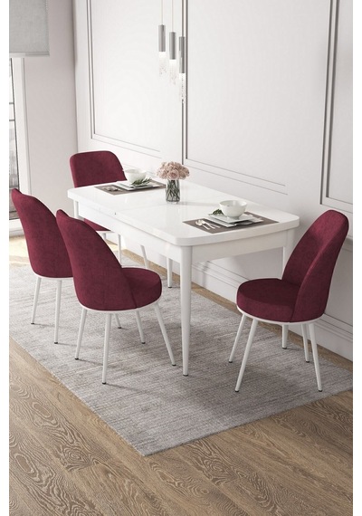 Canisa Kor Serisi 70x114 Açılabilir Mutfak Masası Takımı Beyaz Masa 4 Bordo Sandalye Masa Beyaz Sandalyeler Bordo Canisa Kor Serisi 70x114 Açılabilir Mutfak Masası Takımı Beyaz Masa 4 Bordo Sandalye Masa Beyaz Sandalyeler Bordo