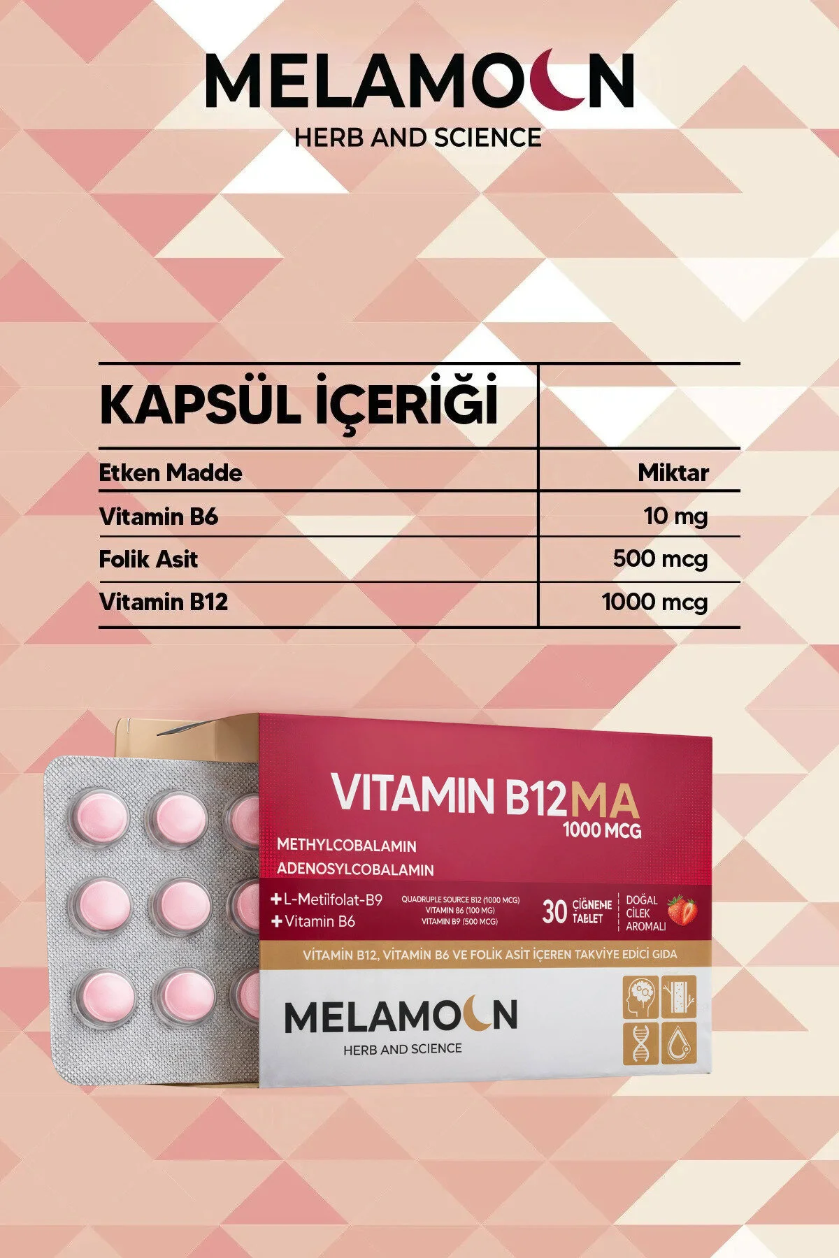 B12, B6 Ve Folik Asit: Sinir Sistemi, Kan Oluşumu Desteği 1000mcg 30'lu
