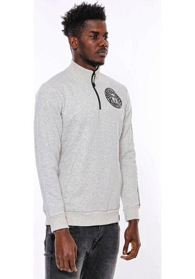 Wessi Gri Fermuarlı Baskılı Sweatshirt Gri