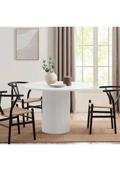 Breeze Yuvarlak Ahşap Bohem Masa 130x130 Beyaz