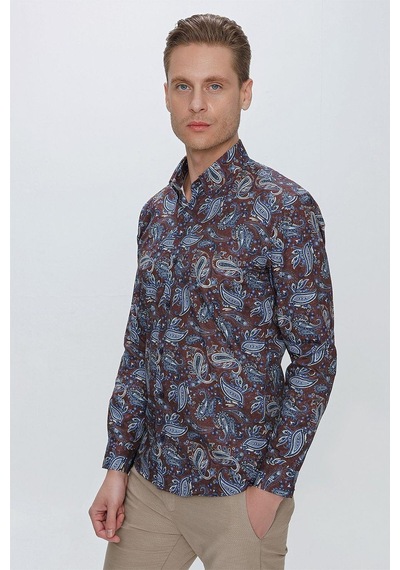 Efor G 1531 Slim Fit Kahve Spor Gömlek Kahverengi